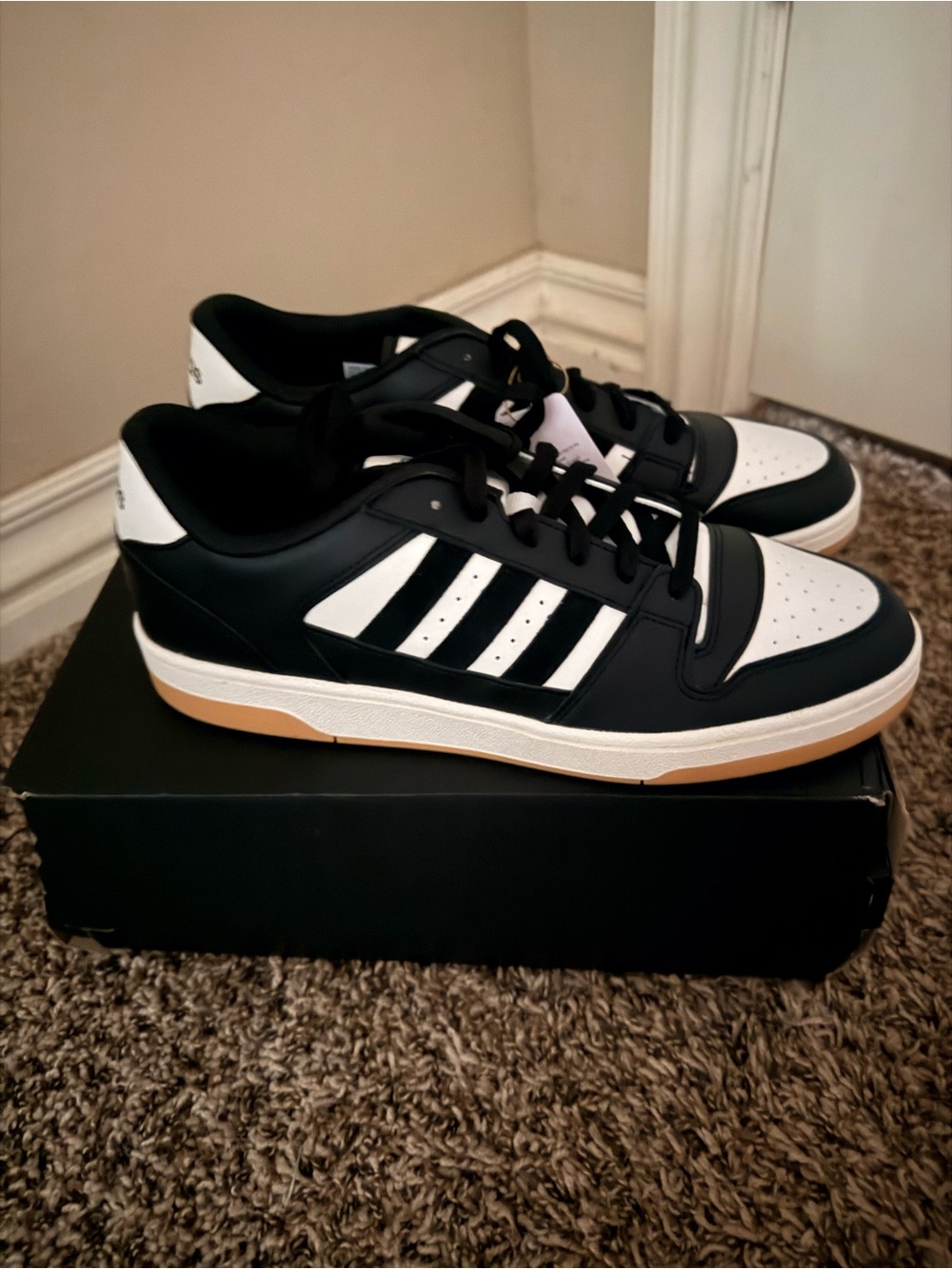 adidas Black & White Low-Top Sneakers with Gum Sole NWOT